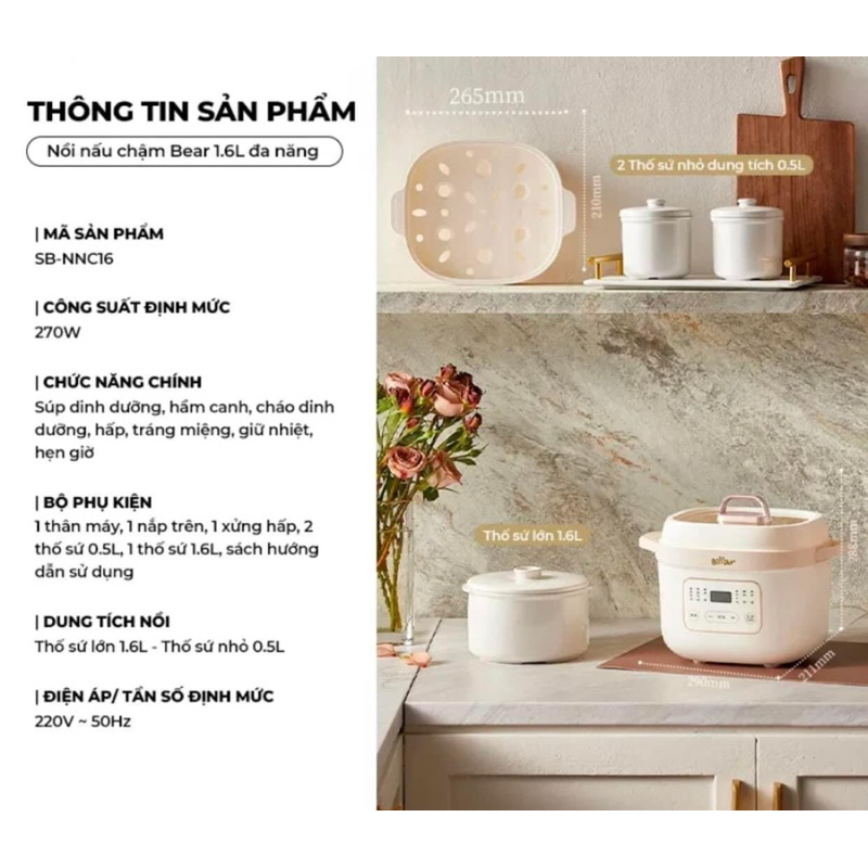 Nồi nấu cháo chậm , chưng yến , hầm canh Bear 1,6L mới