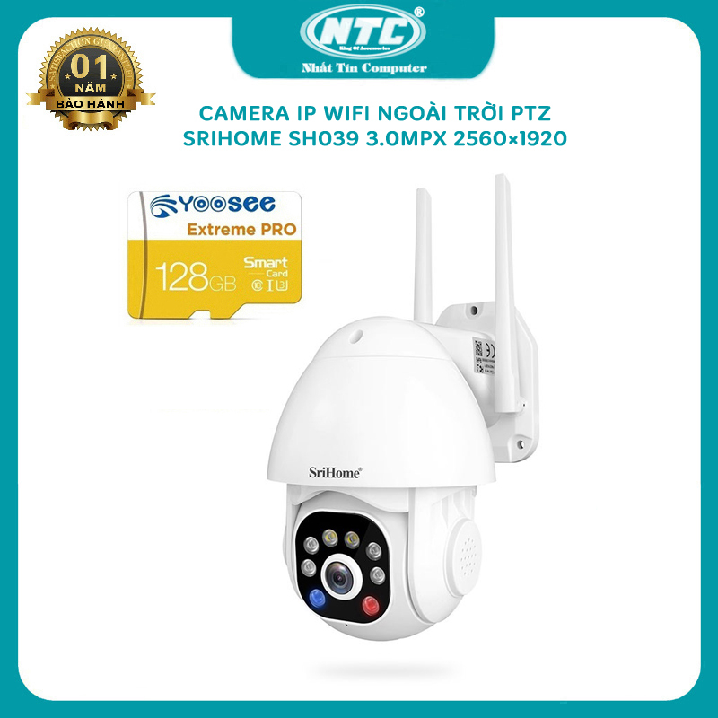 Camera wifi PTZ ngoài trời SriHome SH039 3.0MPx độ phân giải 2560 x 1920 - đèn trợ sáng có màu ban đêm (4 phân loại)