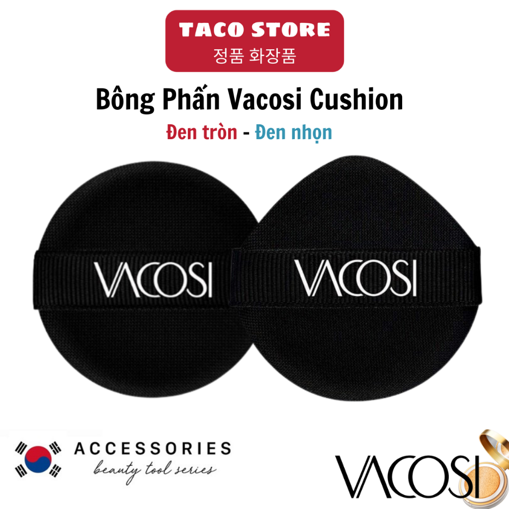 Bông Phấn Vacosi Cushion Đen PU06 Đánh Phấn Nước Mềm Mịn