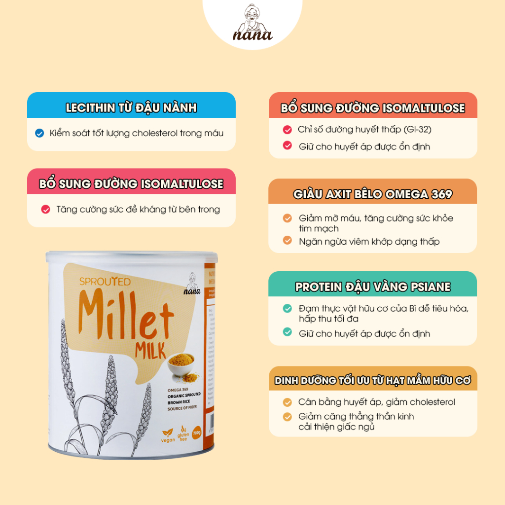 Sữa Hạt Millet Vị Gạo Hộp 700g, Sữa Hạt Dinh Dưỡng Thuần Chay Cho Cả Gia Đình - Nutivegan