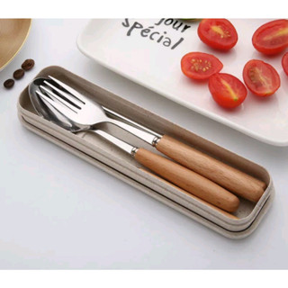 bộ 3 món muỗng nĩa đũa inox nâu