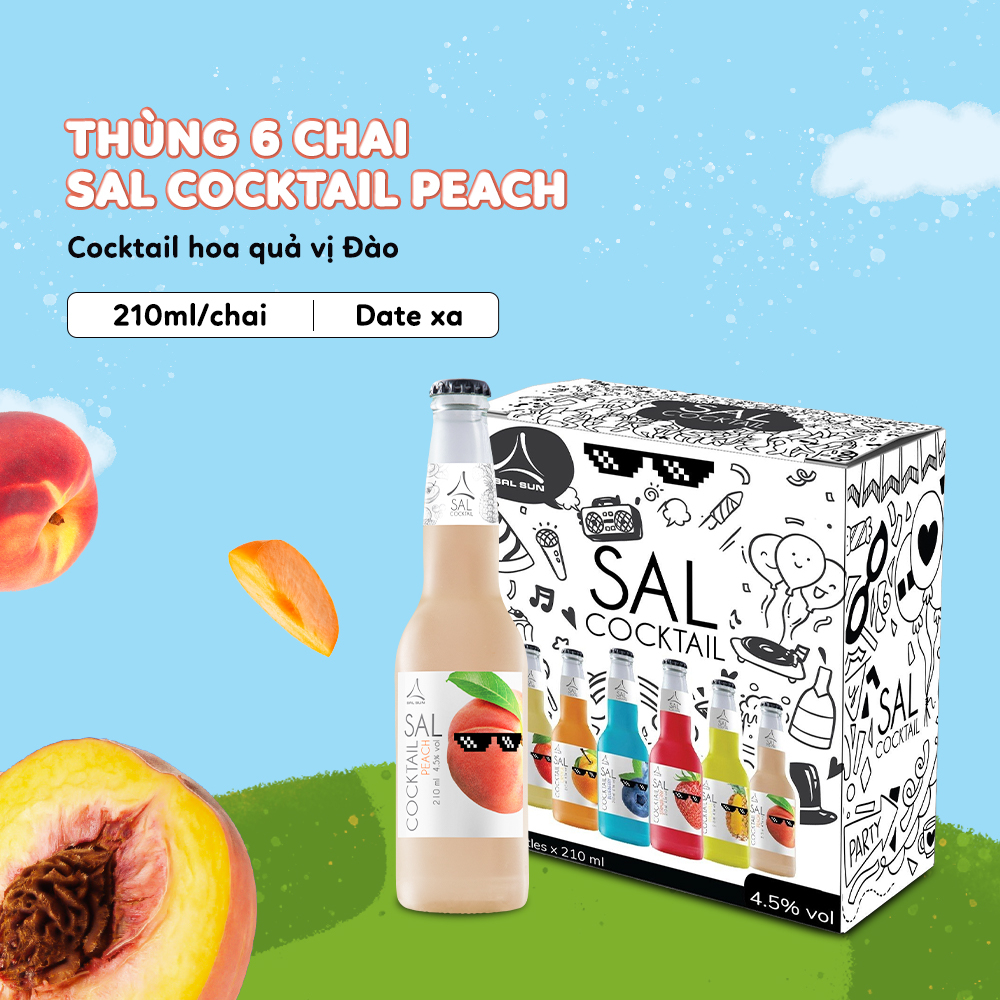 Thùng 6 chai SAL COCKTAIL PEACH Cocktail hoa quả vị đào 210ml/chai