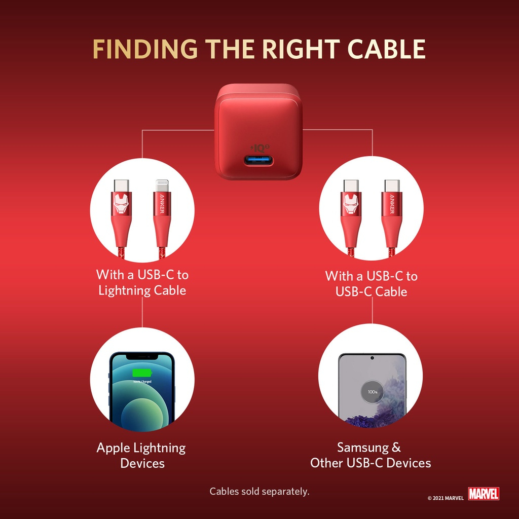 Sạc ANKER Powerport III Nano 20W 1 cổng USB-C PiQ 3.0 Tương Thích PD A2633 Phiên bản Marvel