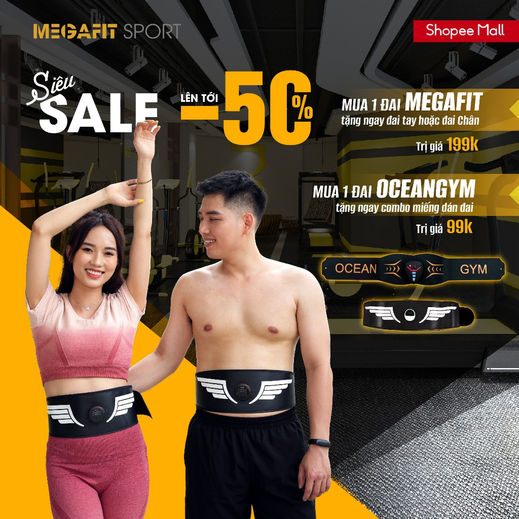Đai Tập MEGAFIT SPORT, Đai Tập Cơ Giảm Mỡ Bụng Thông Minh Rung Nhiều Cấp Độ Dành Cho Nam Và Nữ