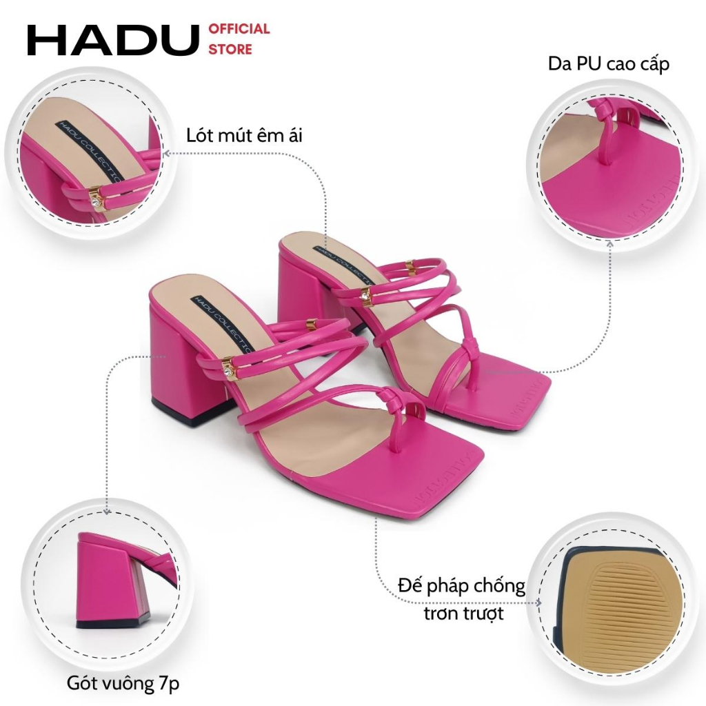Guốc gót vuông 5p quai đan dây xỏ ngón Sarah HADU MD147 - BH 24 tháng