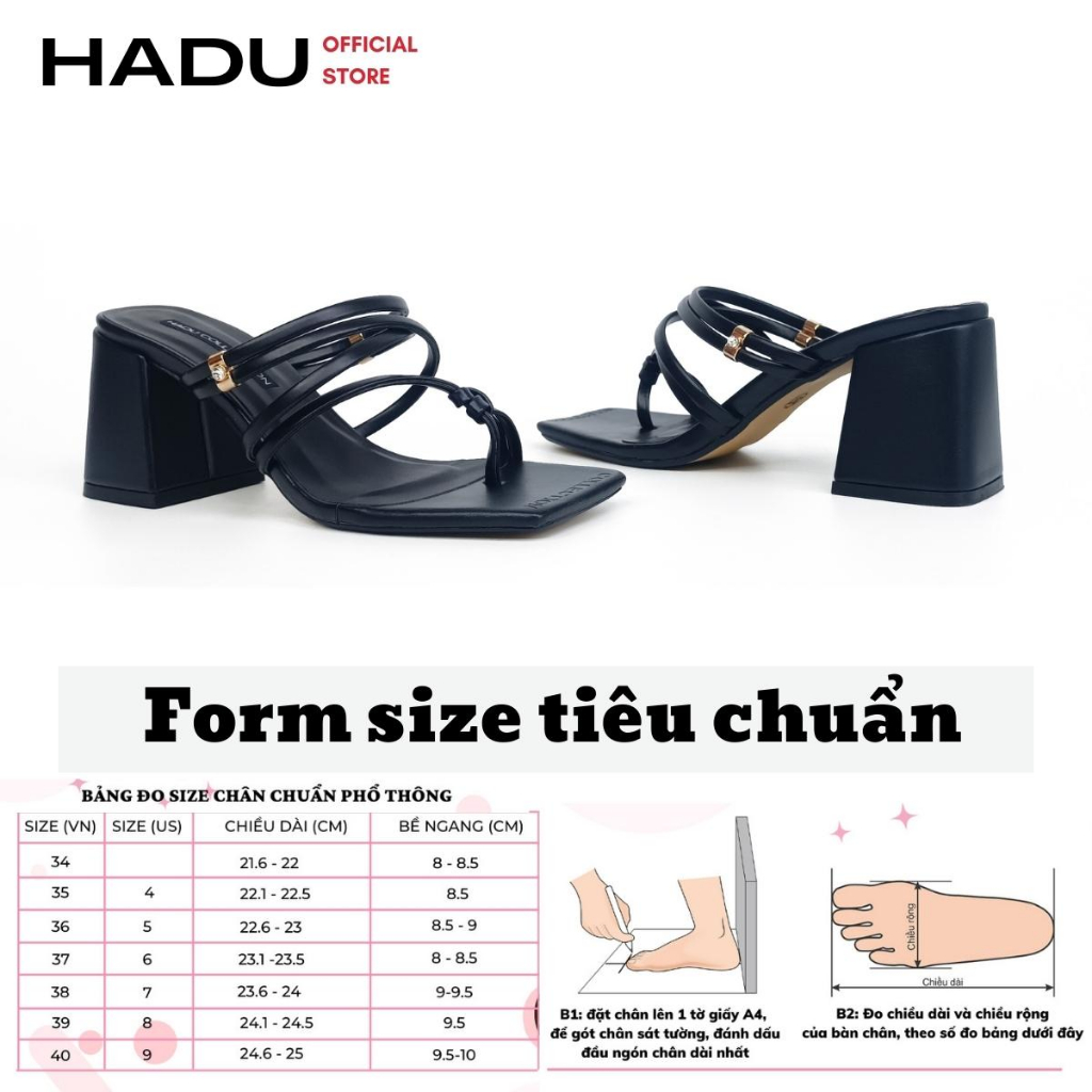 Guốc gót vuông 5p quai đan dây xỏ ngón Sarah HADU MD147 - BH 24 tháng