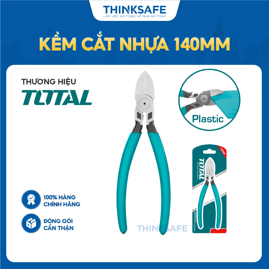 Kìm cắt nhựa Total THT230512 kích thước 5 inch 140mm đầu kềm được đánh đen bóng tay cầm nhựa thoải mái - Thinksafe