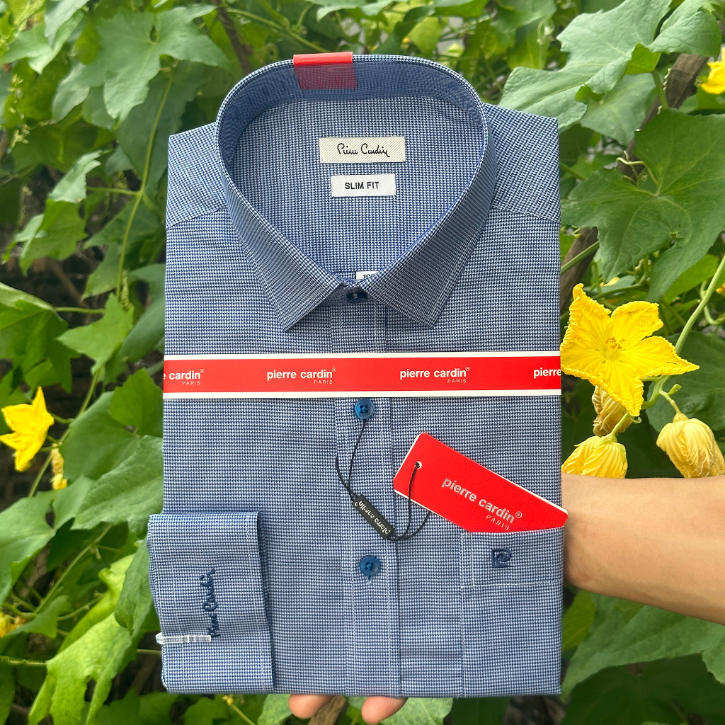 Áo Sơ Mi Nam, Sơ Mi Chấm Xanh Dài Tay, Sơ Mi Nam Pierre Cardin Chính Hãng Hàng Xuất Dư Xịn Mẫu Hàn Quốc