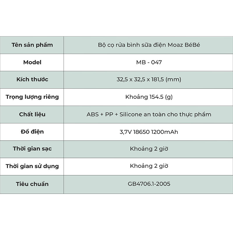Bộ cọ rửa bình sữa điện Moaz Bébé MB-047