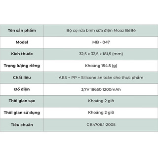 Bộ cọ rửa bình sữa điện Moaz Bébé MB-047