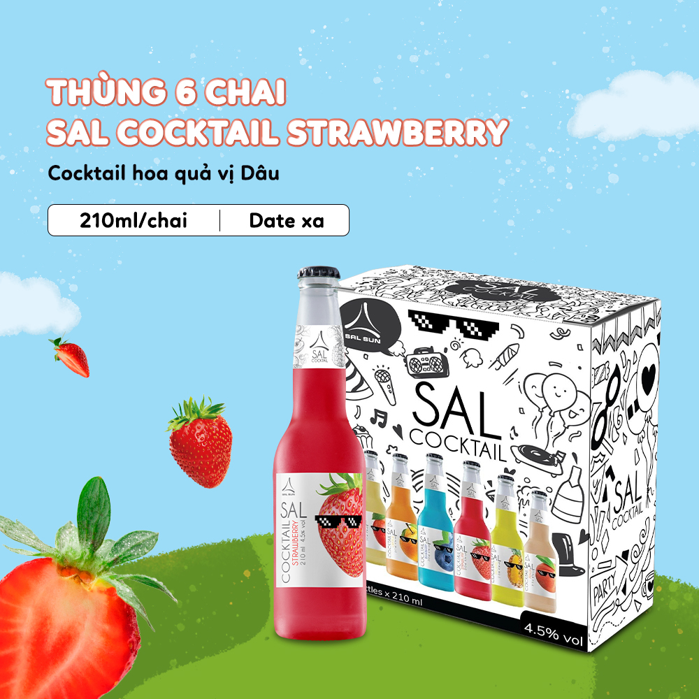 Thùng 6 chai SAL COCKTAIL STRAWBERRY Cocktail hoa quả vị dâu tây 210ml /chai