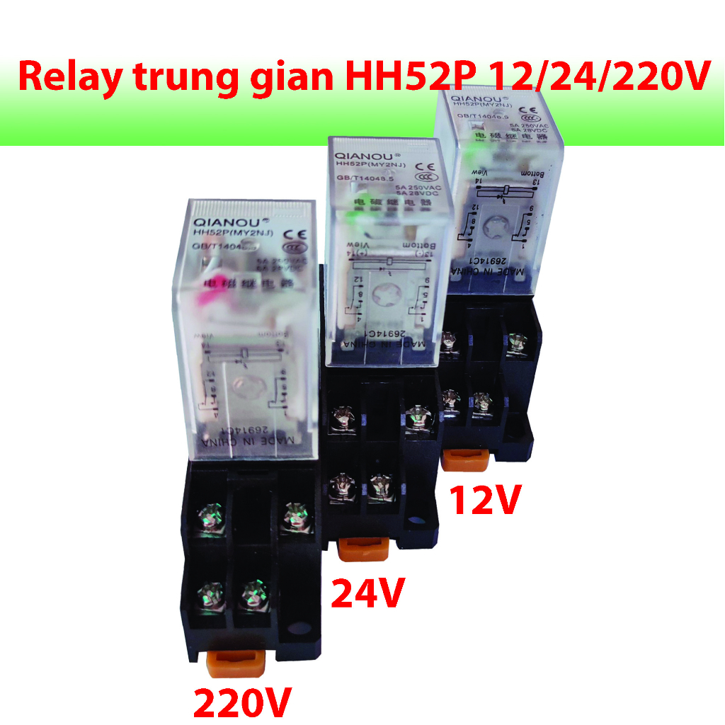 Relay trung gian HH52P 12V/24V/220V - Relay Kiếng