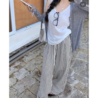 Quần kẻ sọc rút dây dáng suông fashion