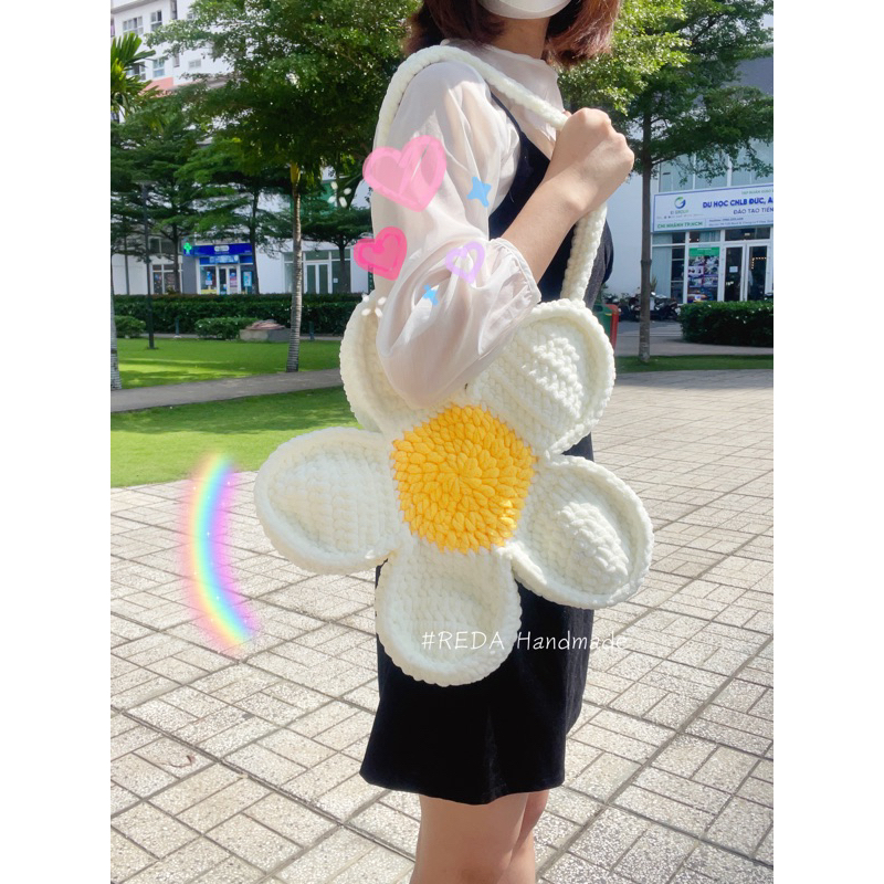 TÚI HOA LEN 5 cánh Handmade, túi hoa len BLOOMBAG