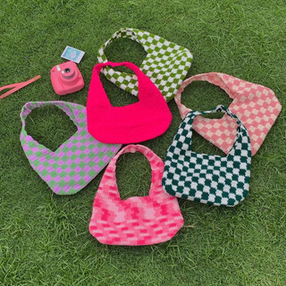 Túi Len Kẹp Nách hoạ tiết Caro Shoulder Bag