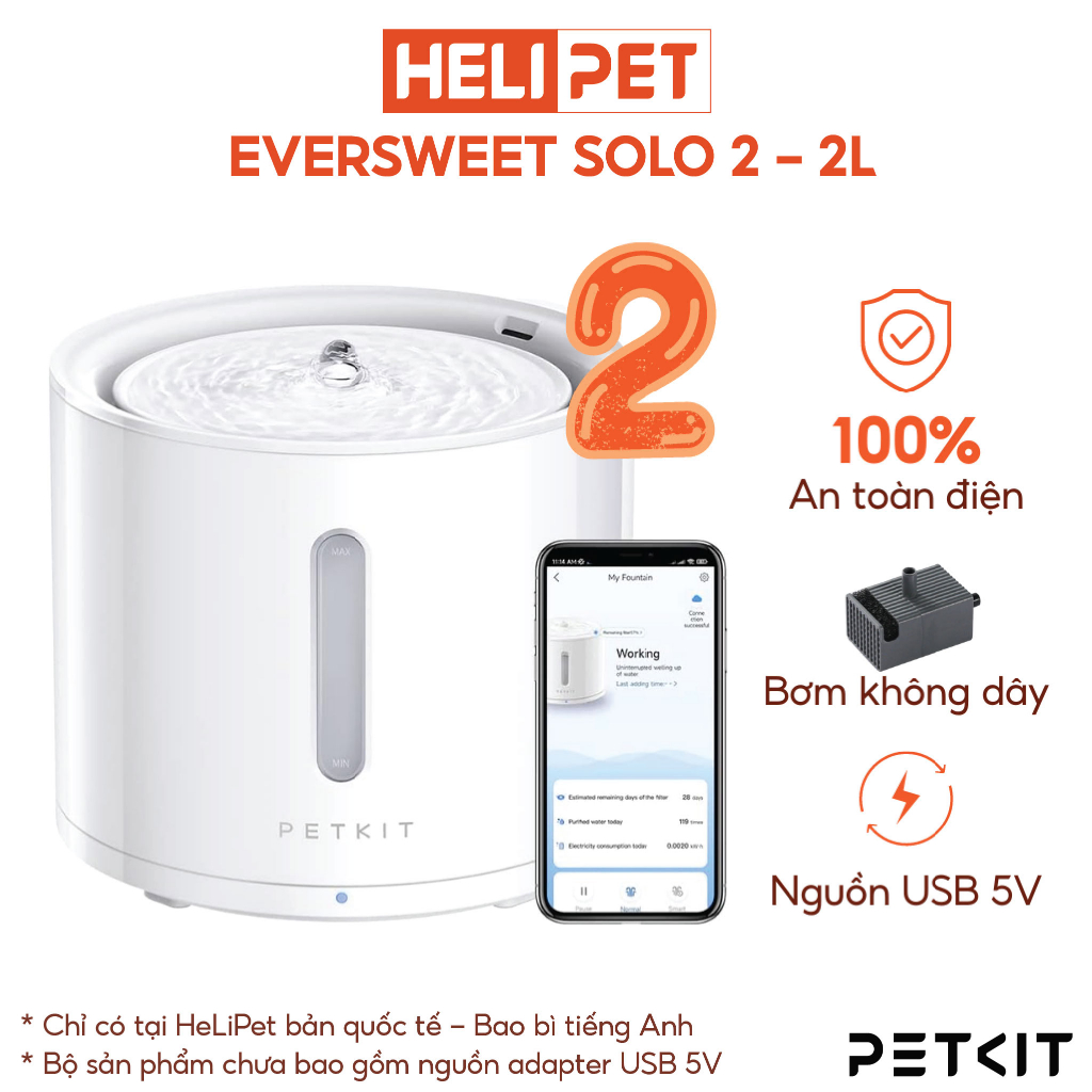 [Có App] Máy Lọc Nước Cho Mèo Bơm Không Dây PETKIT Solo 2 - HeLiPet