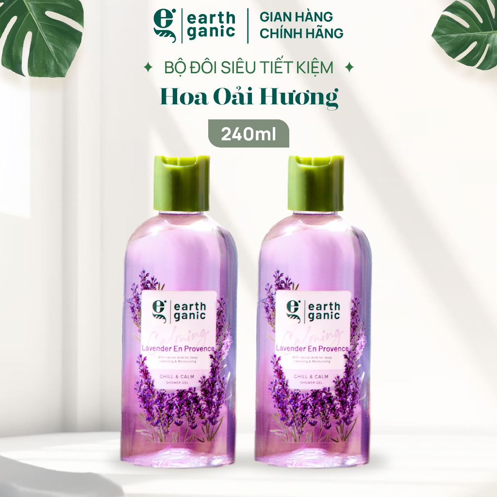 Combo siêu tiết kiệm 240ml - Bộ đôi sữa tắm trắng da Earthganic hương hoa, dưỡng ẩm thơm lâu