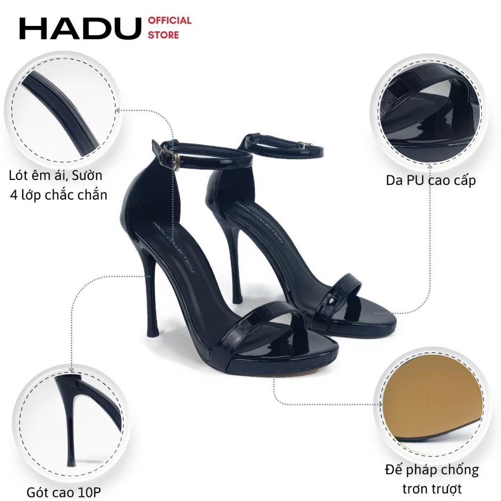 Giày Sandal Cao Gót 10P Đế Đúp Quai Ngang Kamy HADU M1027, Da PU Cao Cấp, BH 24 Tháng