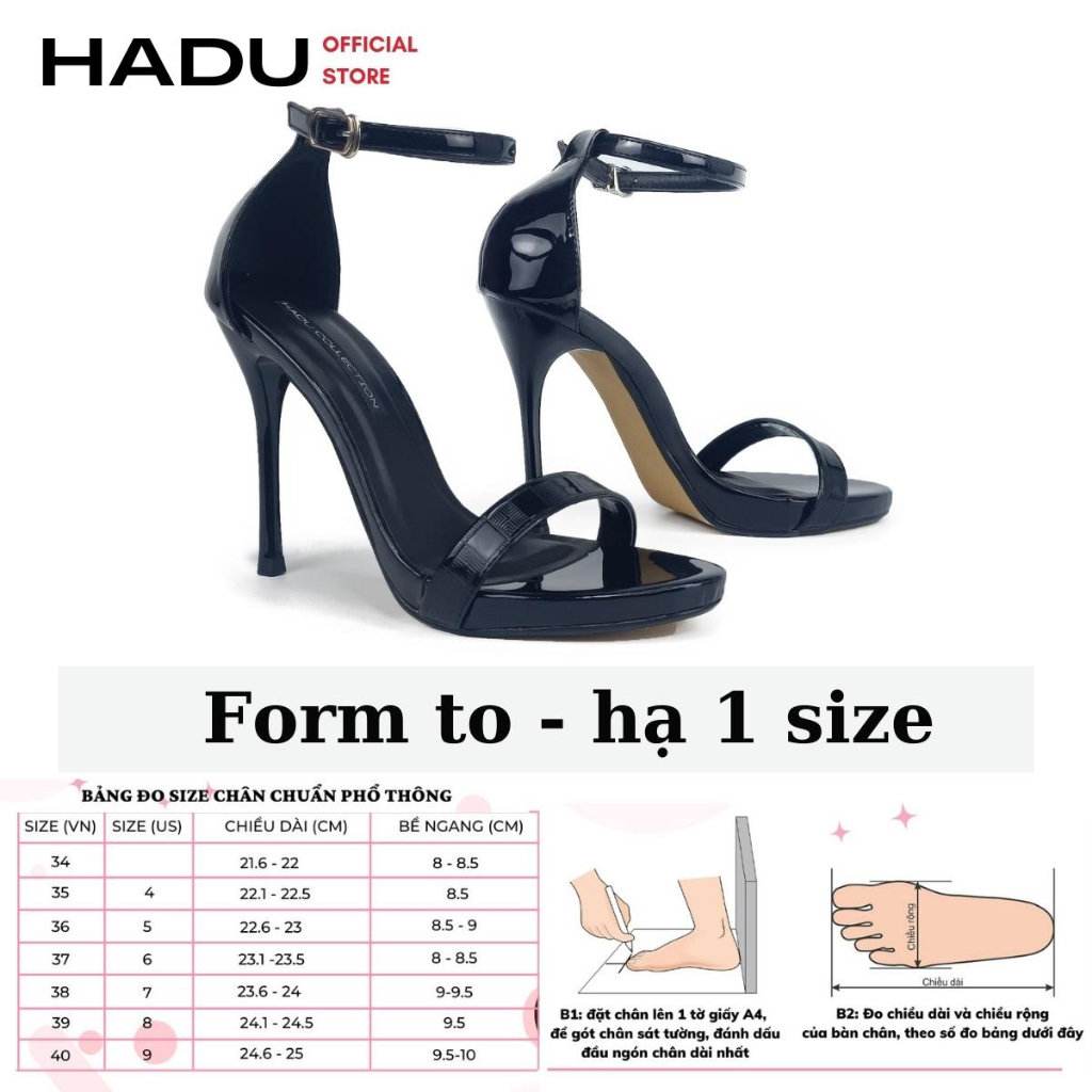 Giày Sandal Cao Gót 10P Đế Đúp Quai Ngang Kamy HADU M1027, Da PU Cao Cấp, BH 24 Tháng