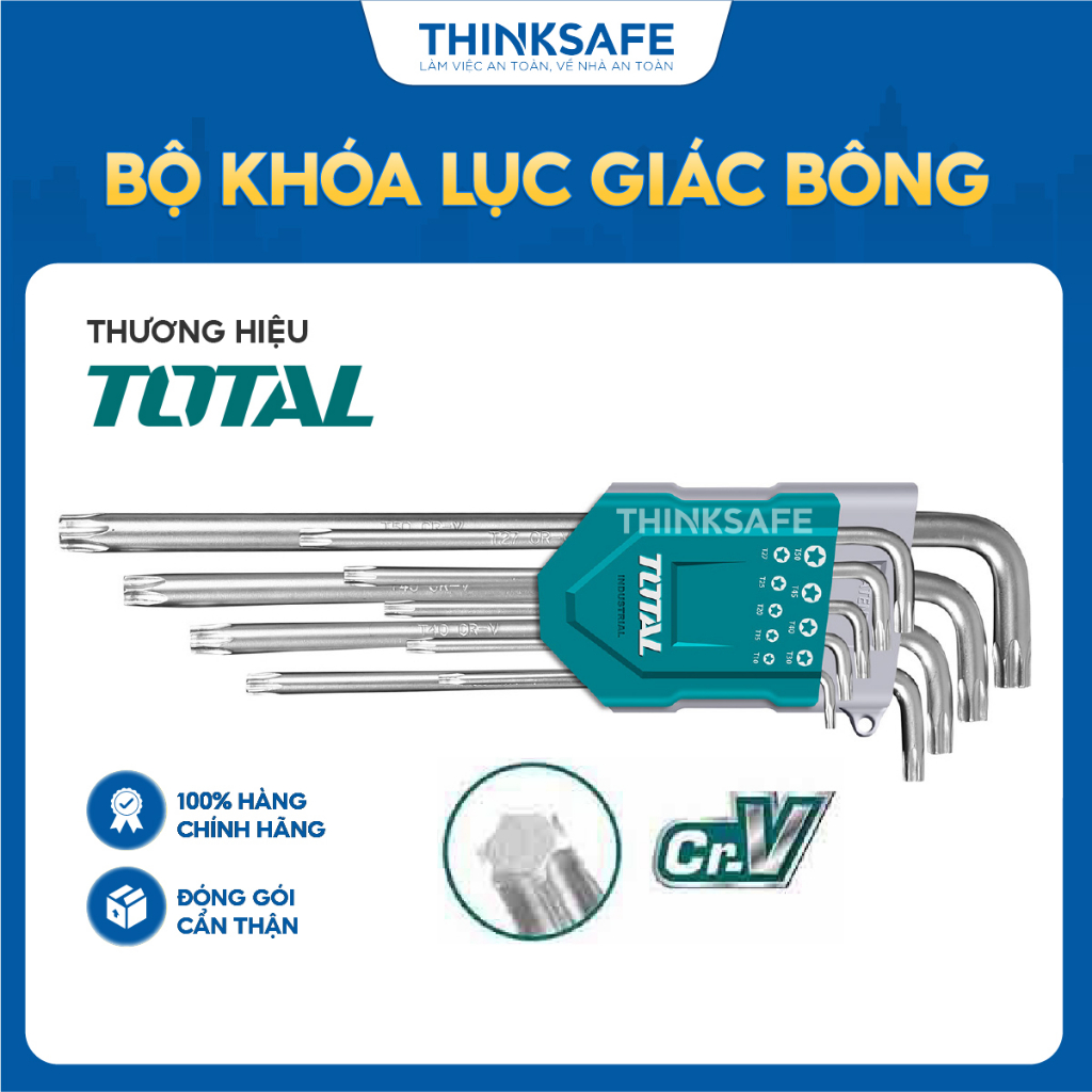 Bộ khóa lục giác bông TOTAL THT106392 chất liệu thép crv cao cấp chắc chắn chống gãy cong rỉ sét nhỏ gọn tiện lợi - Thin