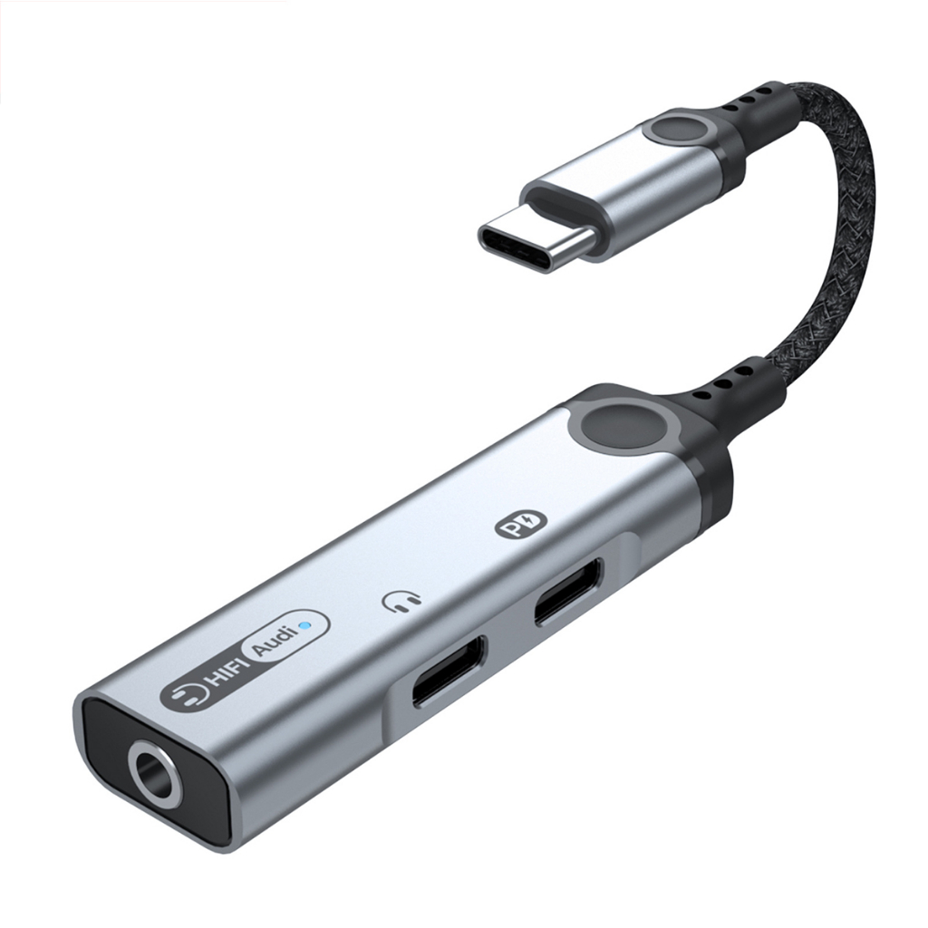 Jack chuyển đổi 3 in 1 vừa sạc vừa nghe Jack Type-C 3 in 1 hỗ trợ cắm tai nghe 3.5mm + Type-C có mic và sạc PD 60W MH340