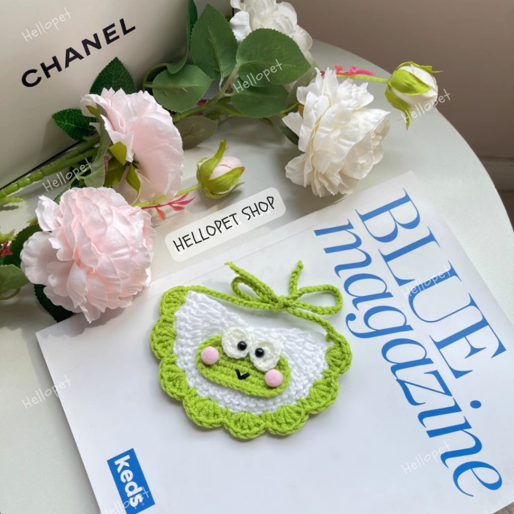 Set mũ len yếm len cho chó mèo, Nón len, vòng cổ len màu xanh lá dễ thương cho thú cưng đủ size cho chó mèo đến 8kg