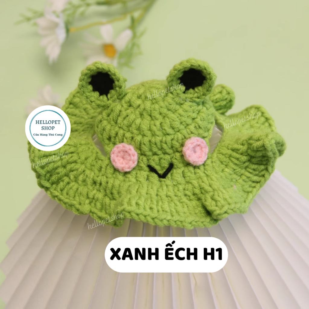 Set mũ len yếm len cho chó mèo, Nón len, vòng cổ len màu xanh lá dễ thương cho thú cưng đủ size cho chó mèo đến 8kg