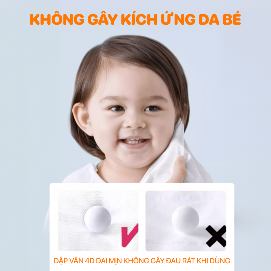 Khăn giấy vệ sinh rút TopGiaKids, dùng khô hoặc dùng ướt an toàn và dịu êm khi vệ sinh cho bé