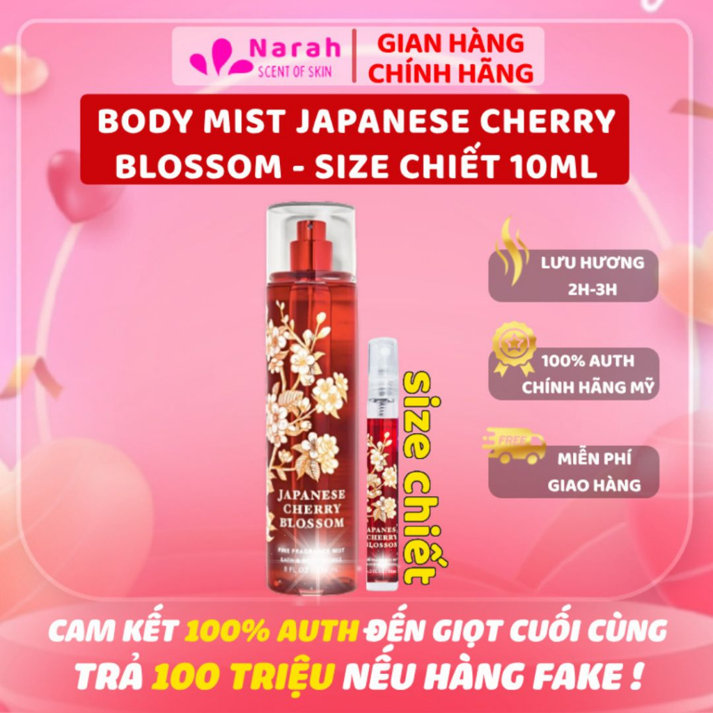 Japanese Cherry Blossom 10ml - Xịt thơm toàn thân body mist 𝐁𝐚𝐭𝐡 𝐀𝐧𝐝 𝐁𝐨𝐝𝐲 𝐖𝐨𝐫𝐤𝐬 Japanese Cherry Blossom size chiết 10ml