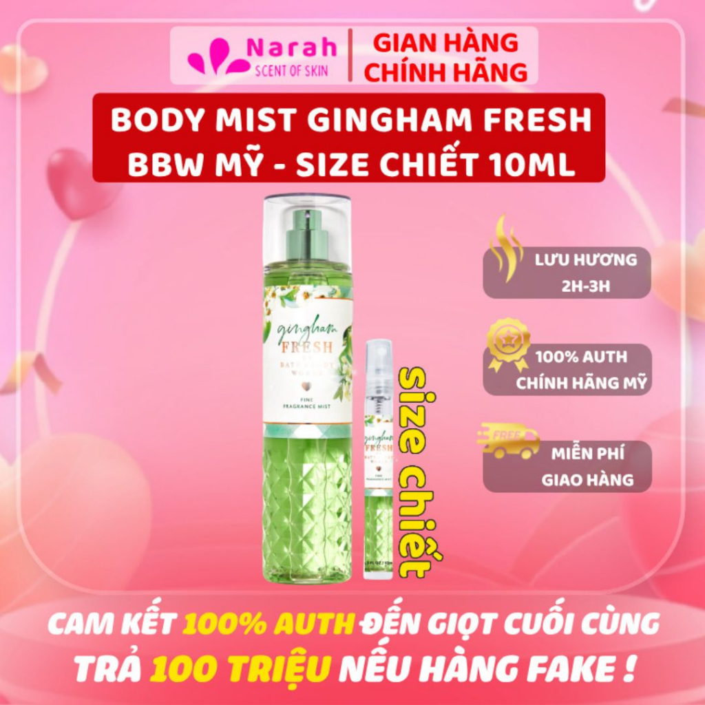 Gingham Fresh 10ml - Xịt thơm toàn thân body mist 𝐁𝐚𝐭𝐡 𝐀𝐧𝐝 𝐁𝐨𝐝𝐲 𝐖𝐨𝐫𝐤𝐬 Gingham Fresh size chiết 10ml