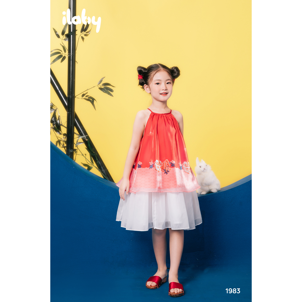 Váy yếm trung thu bé gái ILABY in họa tiết chất liệu tơ lụa mềm mại cho bé 10-35kg [1983]
