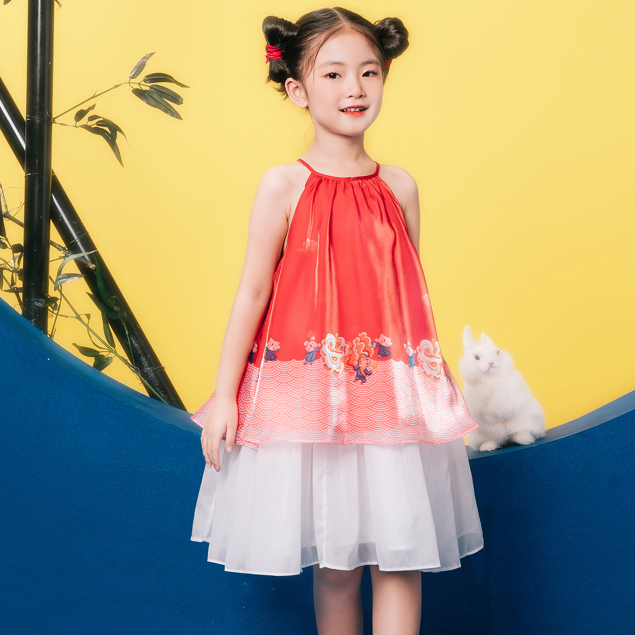 Váy yếm trung thu bé gái ILABY in họa tiết chất liệu tơ lụa mềm mại cho bé 10-35kg [1983]