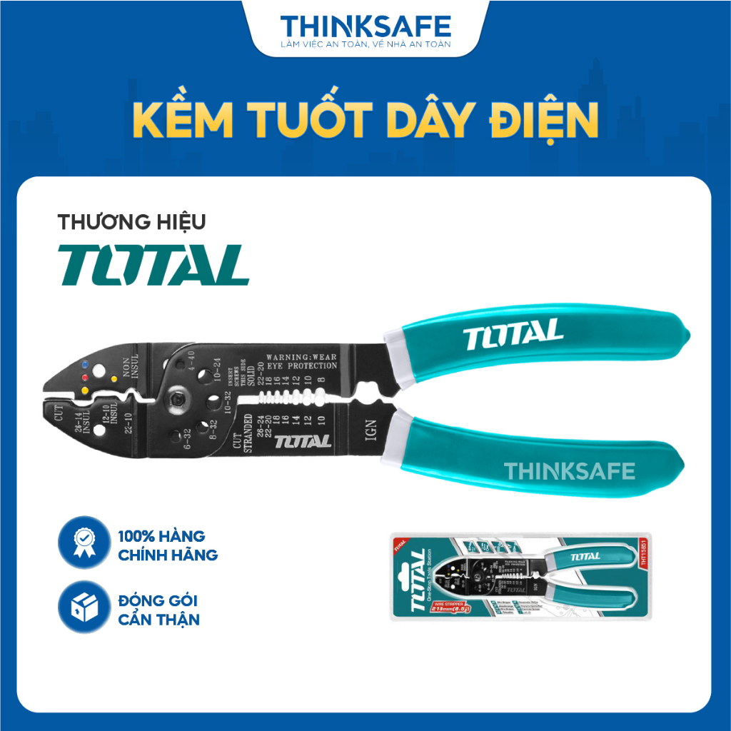 Kềm tuốt dây điện Total THT15851 kích thước 8.5 inch 215mm đầu kềm được đánh bóng chống gỉ tay cầm thoải mái - Thinksafe
