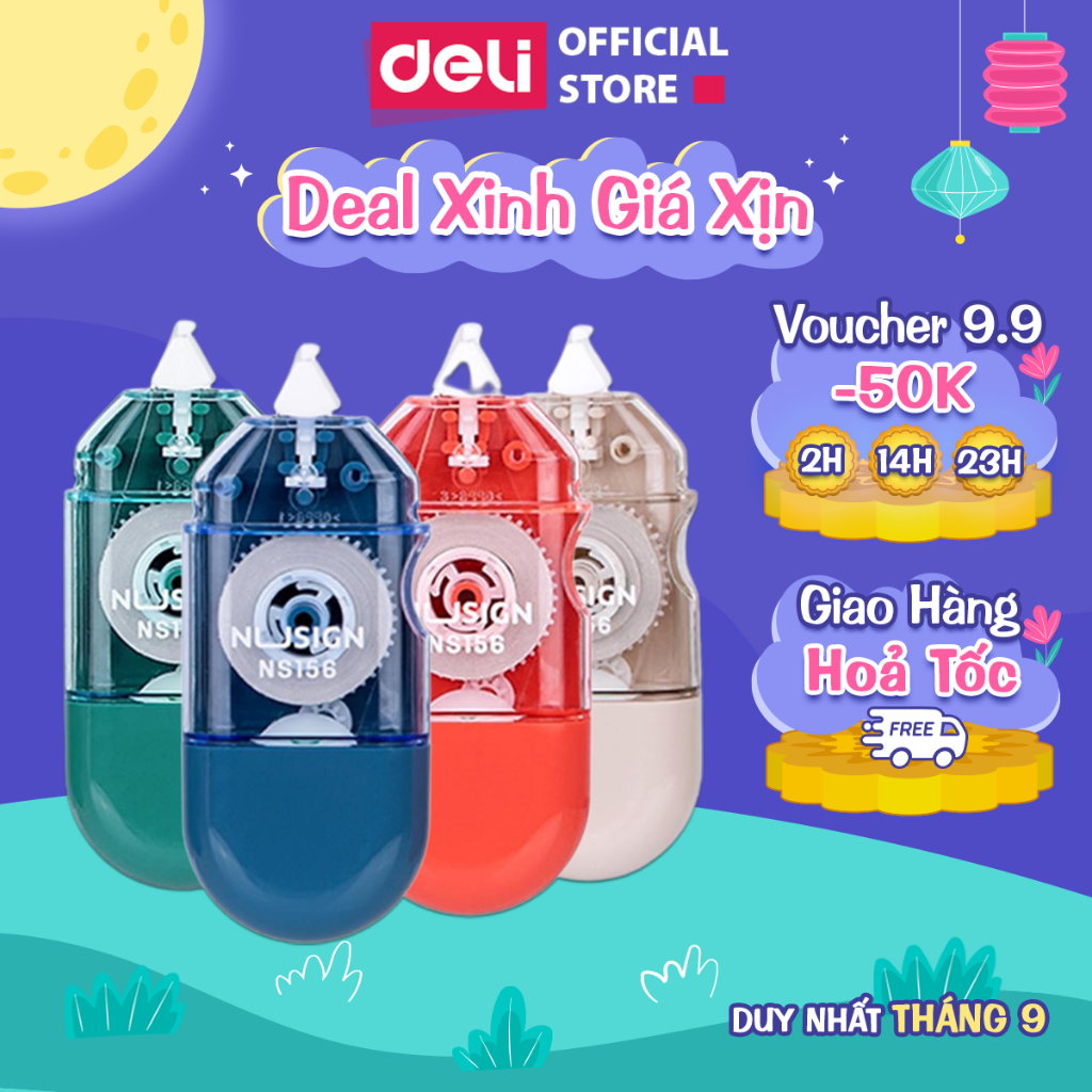Bút xóa băng kéo 6m dạng film cao cấp Deli - Kích thước 6mx5mm - Trắng/Đỏ/Xanh dương/Xanh lá