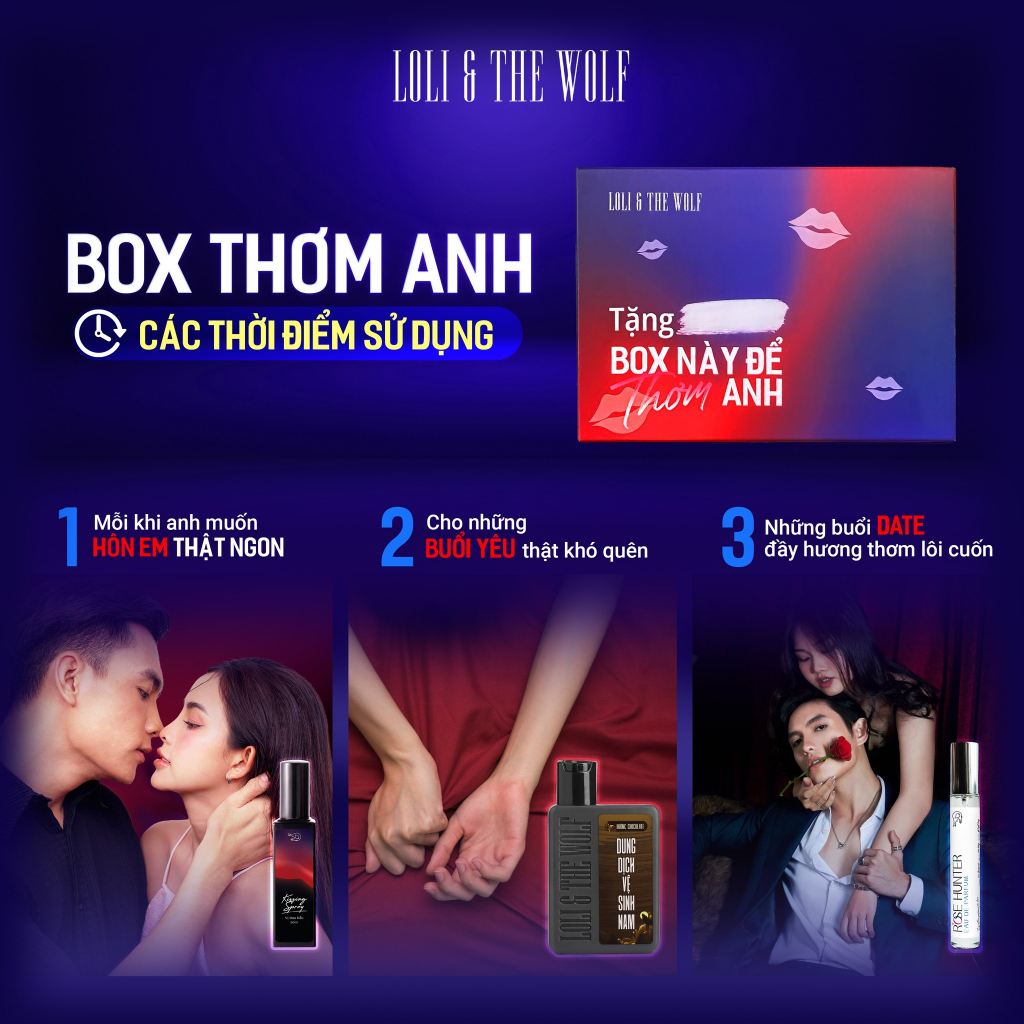 Bộ Quà Tặng Nam Giới BOX THƠM ANH Loli & The Wolf - DDVS Nam 80ml & Nước Hoa Nam 10ml & Kissing Spray 20ml Best Seller