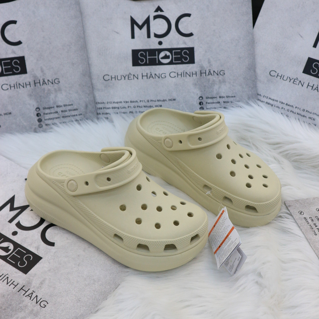 Giày Clog Unisex Crocs Crush Classic *Đế Cao* - Kem - Code : 207521-2Y2