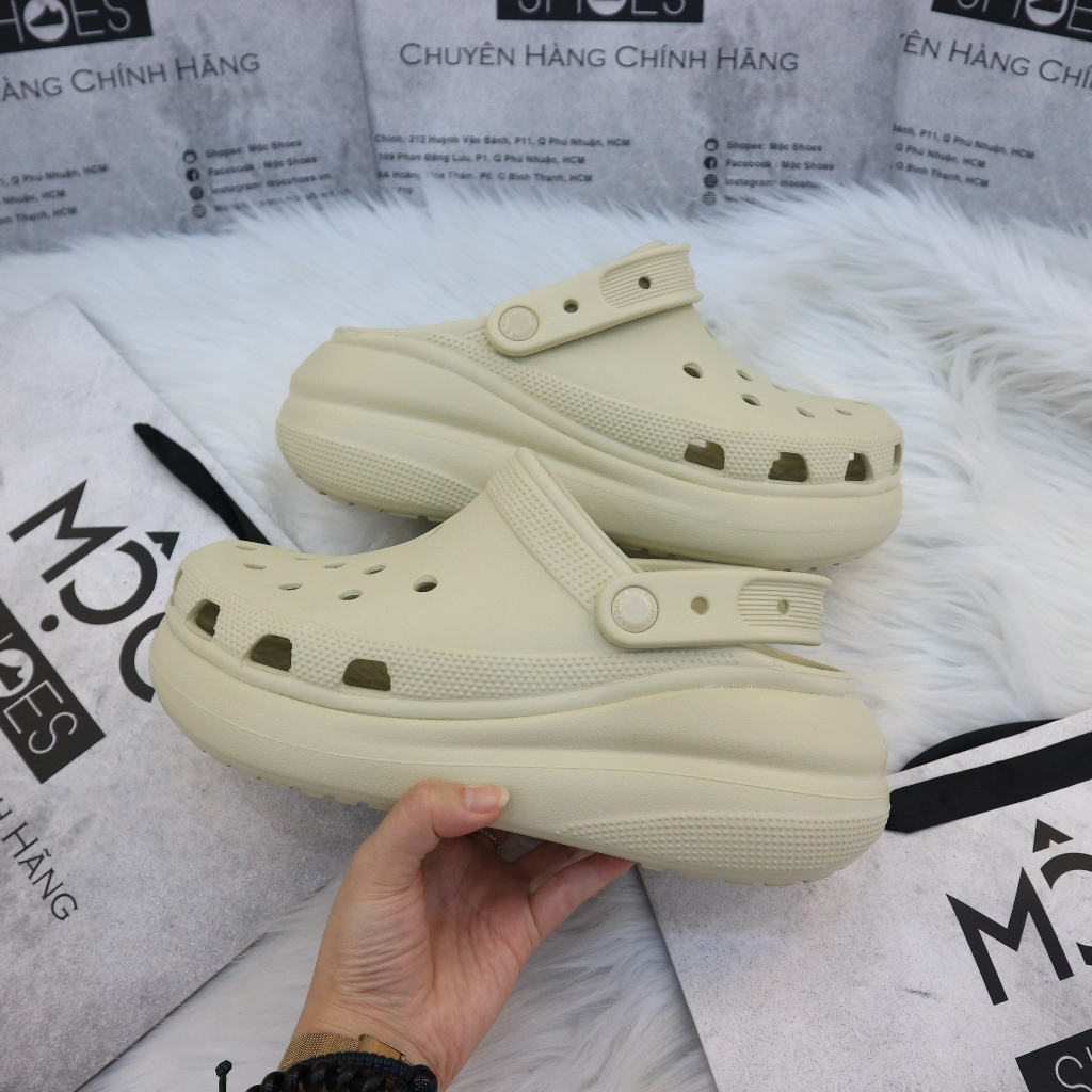 Giày Clog Unisex Crocs Crush Classic *Đế Cao* - Kem - Code : 207521-2Y2