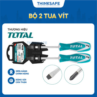 Bộ 2 tua vít total tht250201 tua vít dẹp sl 6.5, tô vít bake ph2, chất liệu crv, mũi tròn, tay cầm bọc nhựa - thinksafe