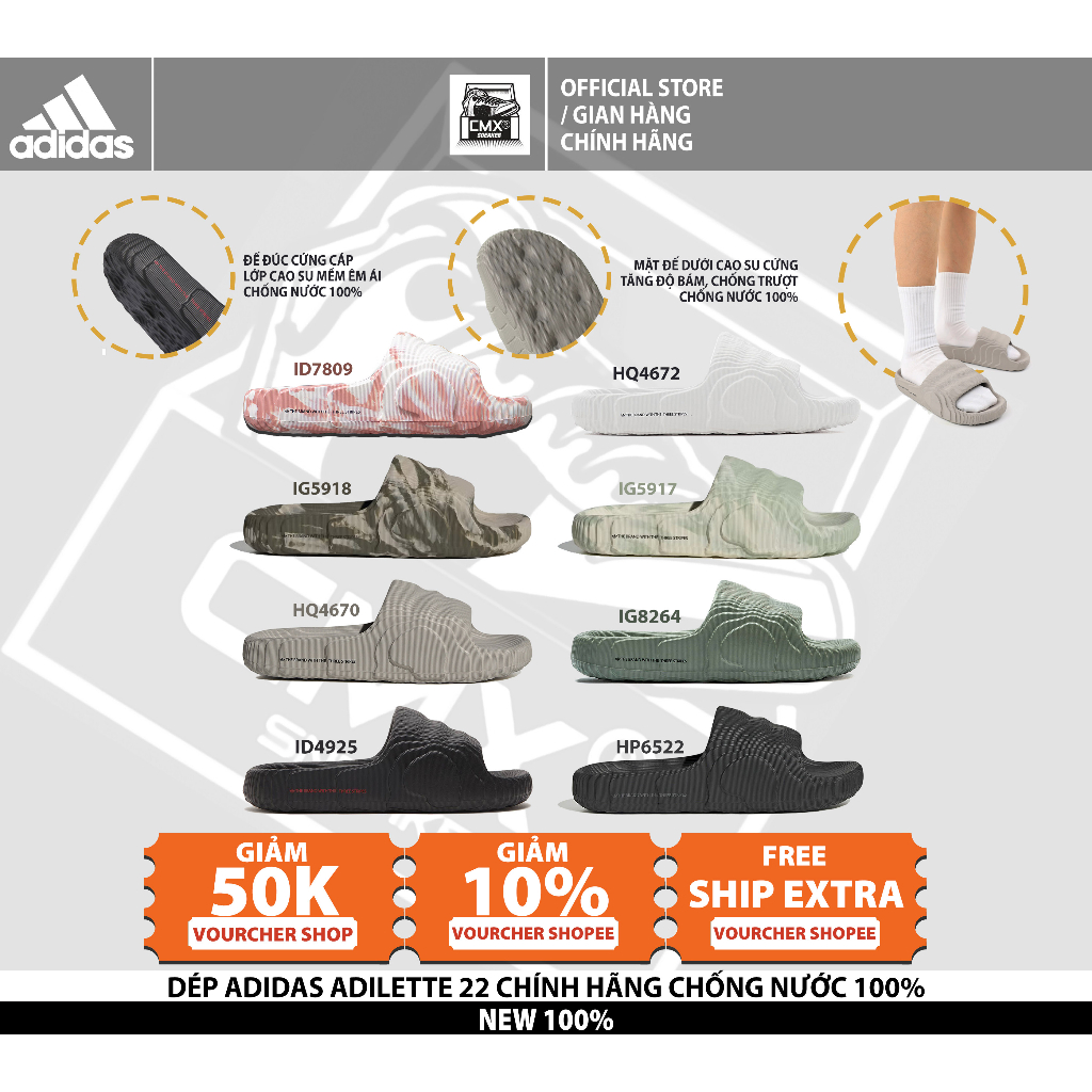 Dép Adidas Adilette 22 CHÍNH HÃNG ( HP6522 - HQ4670 - IG7494 - ID4925 )
