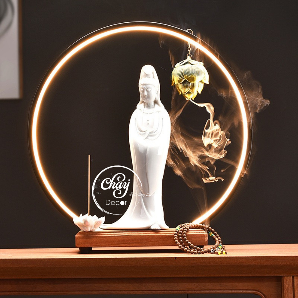 Tượng Phật Bà Quan Âm, Tượng Mẹ Quan Âm Bồ Tát Trắng Đứng Gốm Sứ Đức Hóa Cao Cấp Hàng Đẹp - Chay Dec