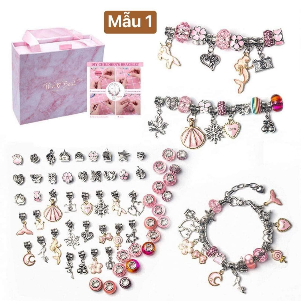 Bộ vòng tay xâu charm 6 món 66 chi tiết cho bé trải nghiệm xâu vòng HCOM241
