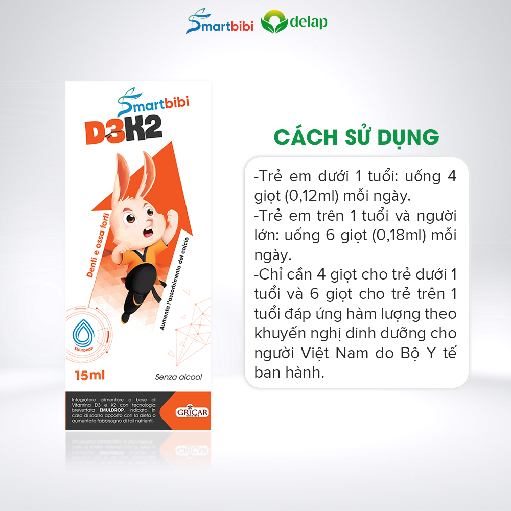 Smartbibi D3K2 Emuldrop - Hấp thu tốt hơn- Vóc dáng cao hơn