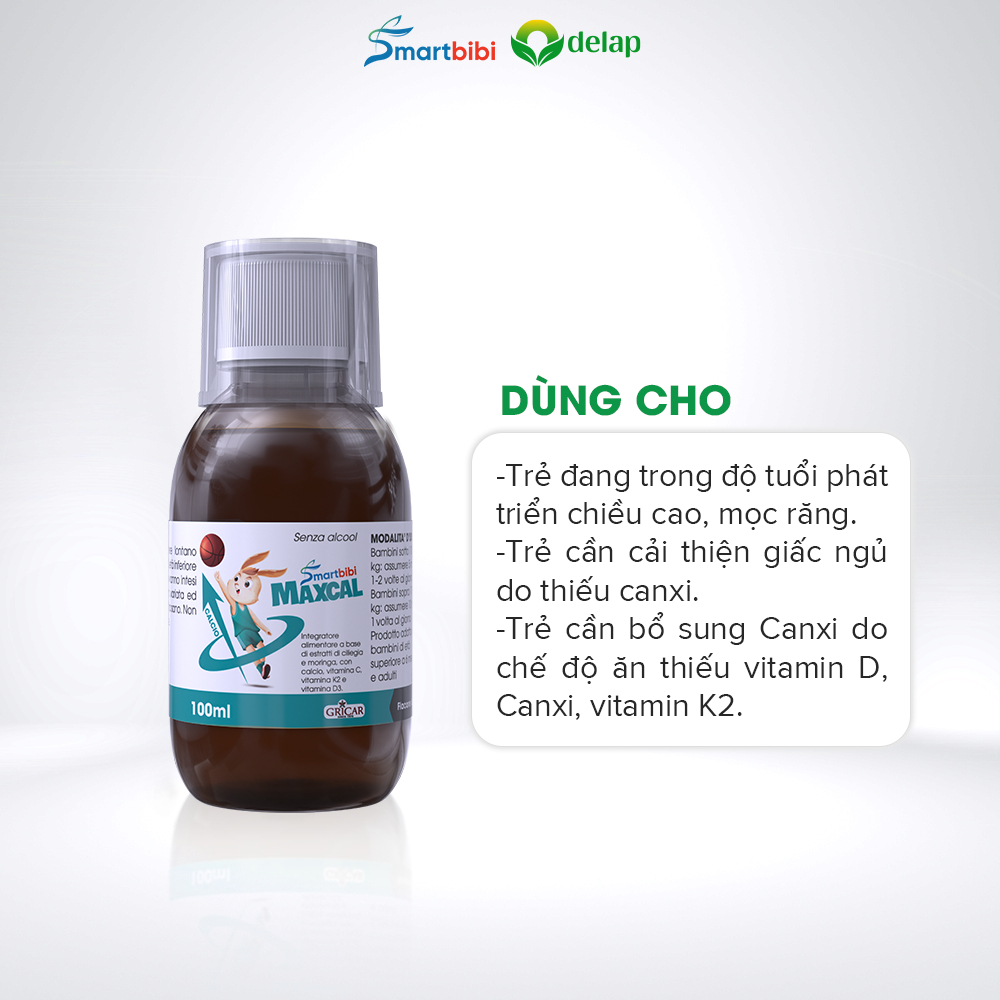 Smartbibi Maxcal- hỗ trợ xương răng chắc khoẻ - siro bổ sung vitamin d3 k2 và canxi cho bé