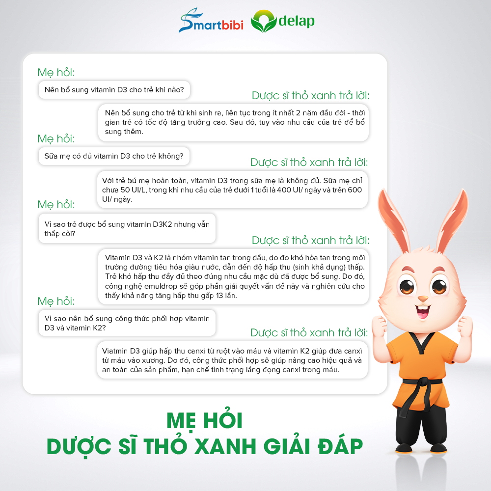 Smartbibi D3K2 Emuldrop - Hấp thu tốt hơn- Vóc dáng cao hơn