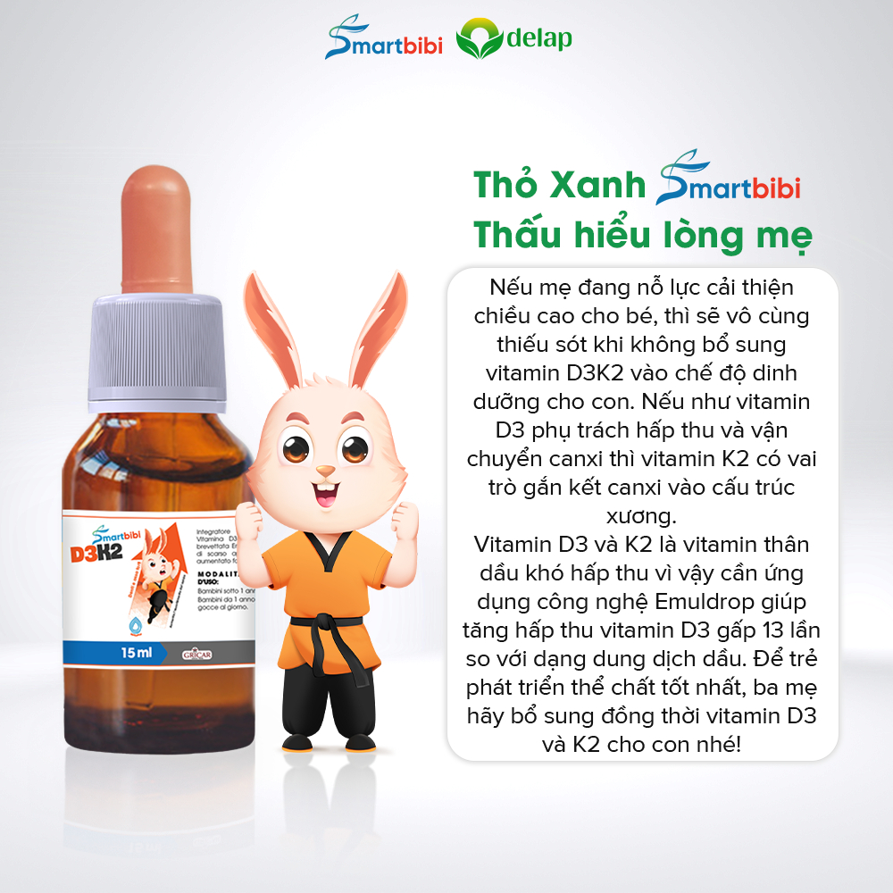 Smartbibi D3K2 Emuldrop - Hấp thu tốt hơn- Vóc dáng cao hơn