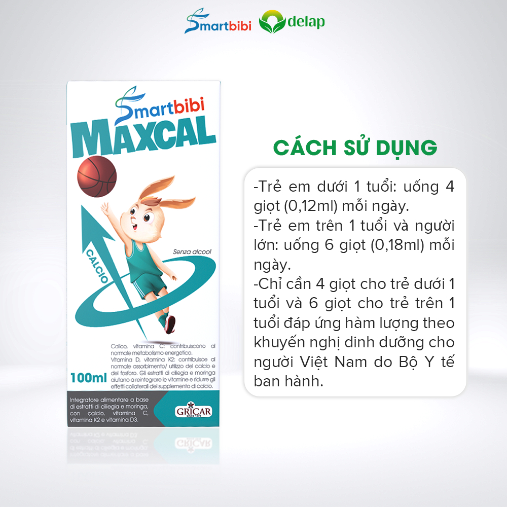 Smartbibi Maxcal- hỗ trợ xương răng chắc khoẻ - siro bổ sung vitamin d3 k2 và canxi cho bé