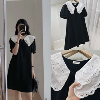 PETBYCHANG - Váy suông A cổ ren kiểu dáng basic Hàn quốc