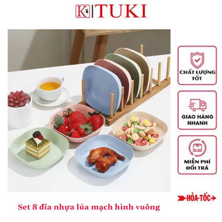Set 8 đĩa nhựa lúa mạch hình vuông nhiều màu sắc