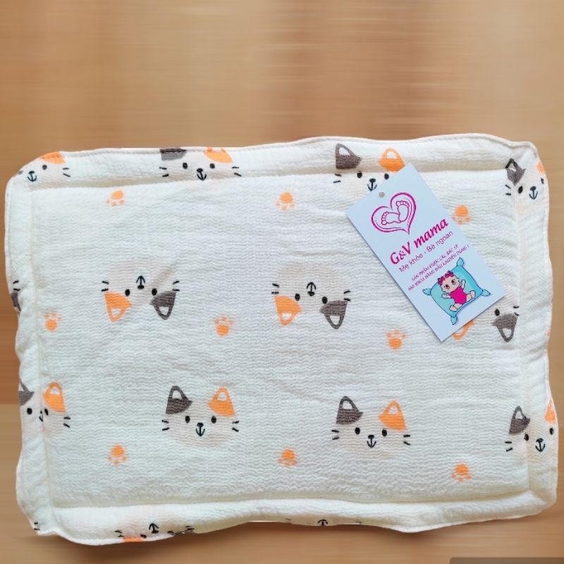 Gối khăn lót đầu sơ sinh cho bé yêu 0-1 tuổi xô muslin loại 1 êm mịn thoáng mát
