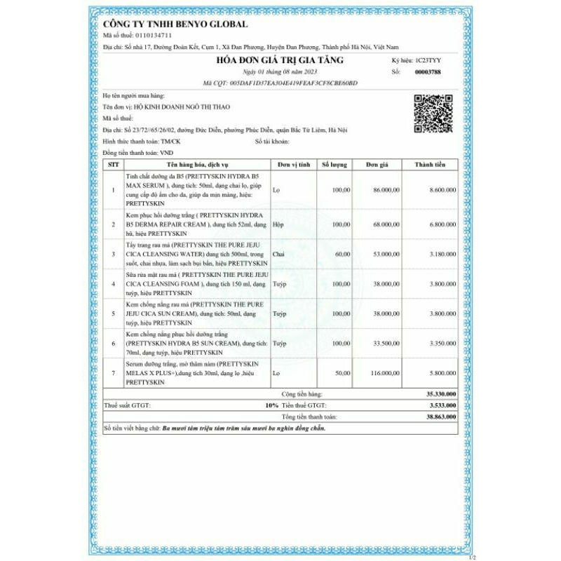 Nước tẩy trang b5 nhà Prettyskin giúp làm sạch sâu, cấp ẩm phục hồi cho da